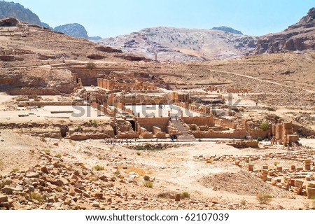 The Great Temple Complex, one of the the major archaeological and architectural monuments of central Petra. Ancient city of Petra, Jordan