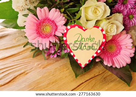 Mother\'s Day card and colorful  flowers bouquet
