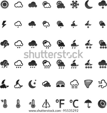 Vector weather icon set, 32x32 on white bacground