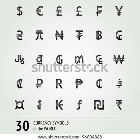 Vector currency symbols (world money), 32x32 black on the white background