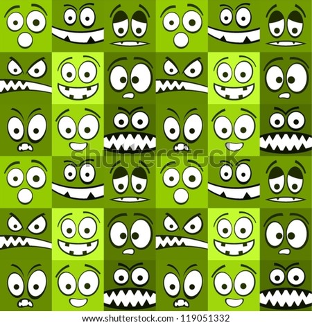 Funny green emotions seamless pattern.