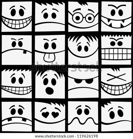 Funny black and white emotions seamless pattern.
