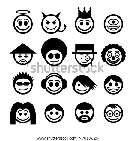 Vector smiley faces. Funny characters.