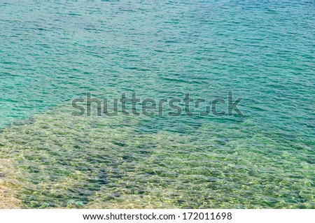 Rocky sea bottom through clear transparent water