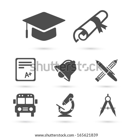 Education school Icons set isolated on white. Vector illustration