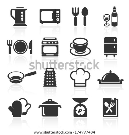 Kitchen and cooking icons white. Vector illustration