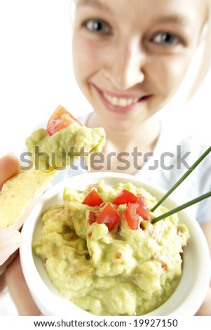 young woman eating chips