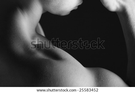 B&W Young Sporty Man over Black Background, Body Parts