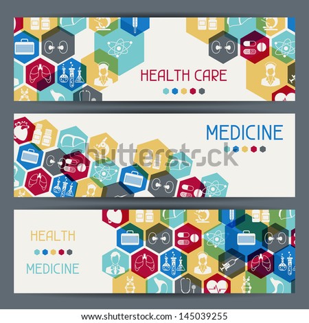 Medical and health care horizontal banners.