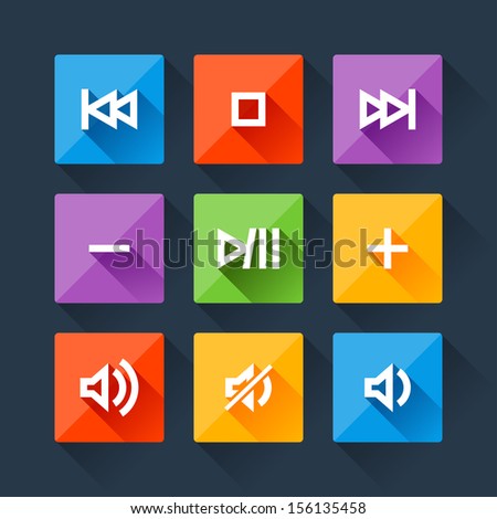 Set of media player buttons in flat design style.