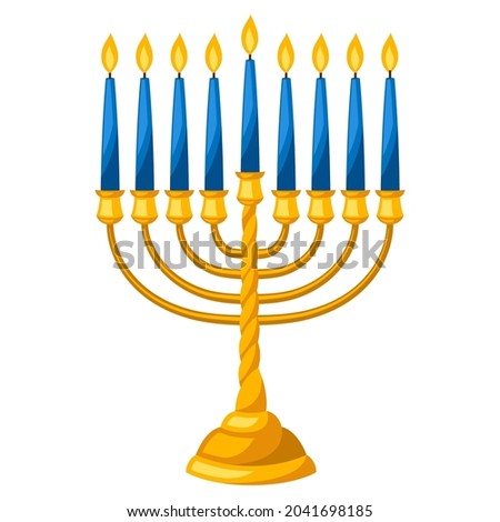 Happy Hanukkah illustration of menorah with candles. Icon in cartoon style. Сток-фото © 