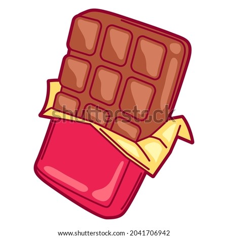 Illustration of chocolate tile in cartoon style. Cute funny character. Imagine de stoc © 