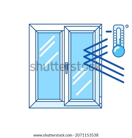 Keeping cold temperature inside house with double glazed window. PVC plastic profile. Infographics showing properties.
