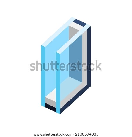 Illustration of cross section double glazed window. PVC plastic or aluminum metal profile.