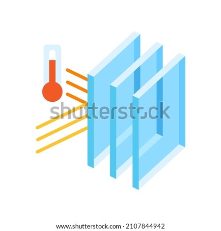 Keeping warm temperature inside house with glass layers. Cross section double glazed window. Infographics showing properties.