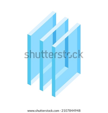 Illustration of glass layers. Cross section double glazed window.