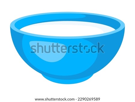 Blue bowl with milk. Illustration of dairy product for breakfast.