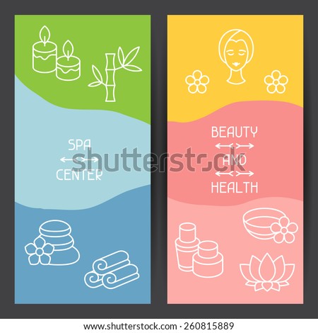 Spa and recreation banners with icons in linear style.
