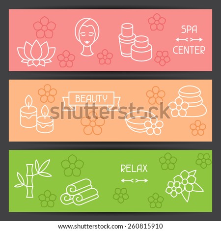 Spa and recreation banners with icons in linear style.