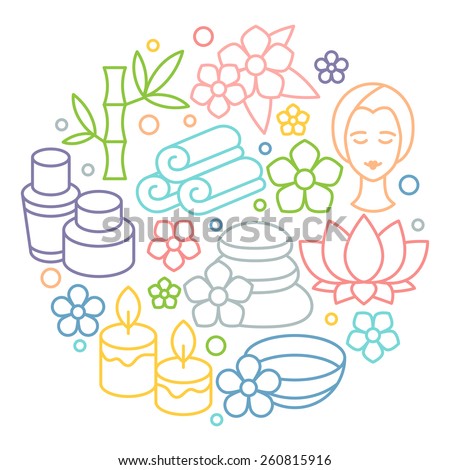 Spa and recreation background with icons in linear style.