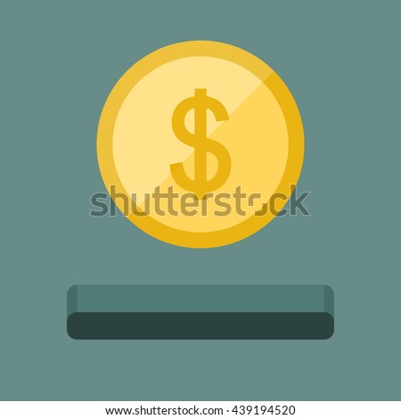 Coin icon and slot in flat style. Saving money concept. 