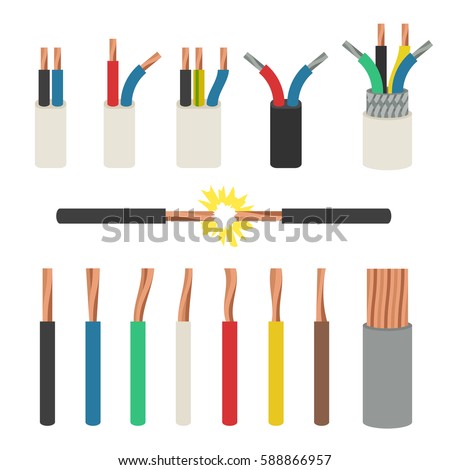 Electrical cables. Set with varieties of electric wire.