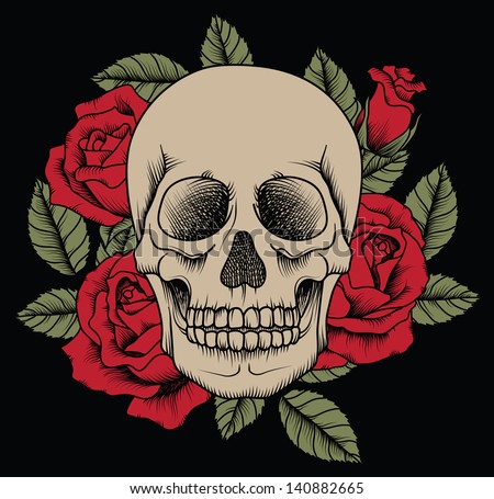 Vector Skull With Roses - 140882665 : Shutterstock