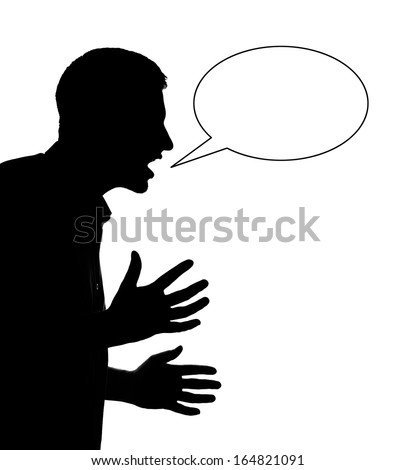 Man portrait silhouette profile screaming angry in studio isolated white background