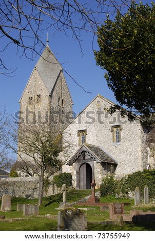 Saint Mary\'s Church at Sompting near Worthing in West Sussex. England. With unusual German style tower and roof.