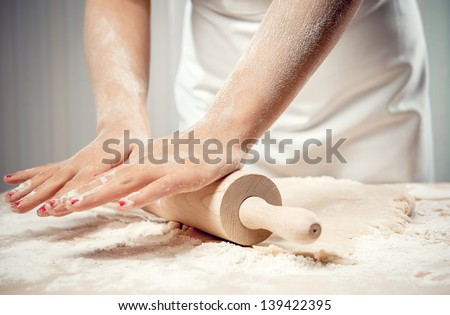 Similar – Image, Stock Photo Pie dough and rolling pin above view.