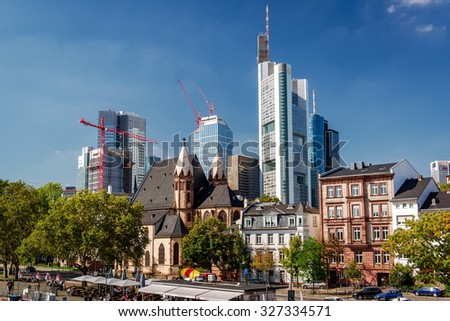 Frankfurt am Main, Germany- September 24, 2013: Frankfurt am Main skyline. Frankfurt am Main is a dynamic and international financial and trade city with the most imposing skyline in Germany.