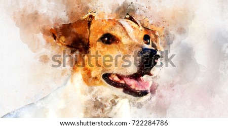 Digital watercolor painting of Jack Russell Terrier dog