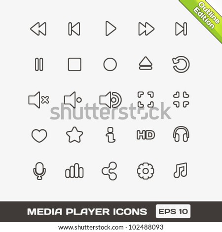 Media Player Outline Vector Icons Set