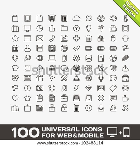 100 Universal Outline Icons For Web and Mobile