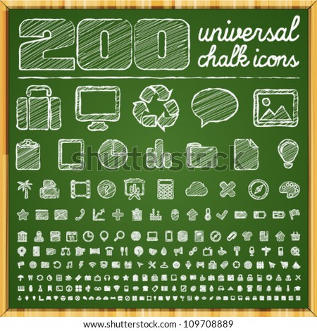 200 Universal Icons in chalk doodle style