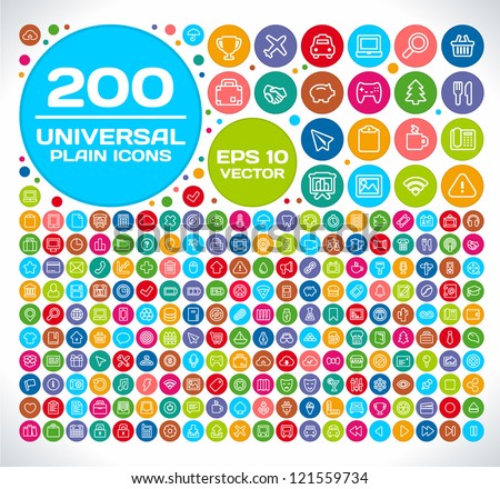 200 Universal Colorful Flat Icons