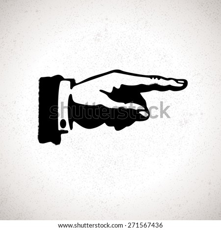 Black hand silhouette with pointing finger. Vector direction sign
