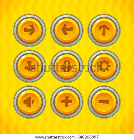 Game Buttons with Icons Set 1. Vector GUI elements for mobile games