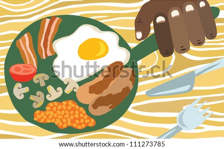 Traditional Full English Breakfast in a Green Pan