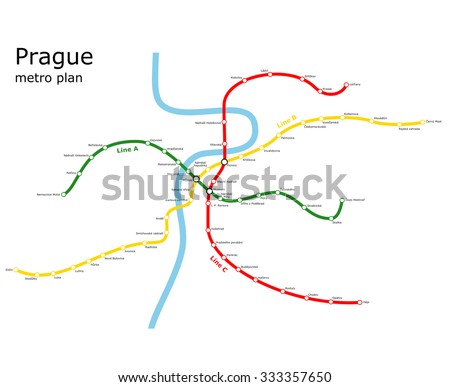 prague subway plan with lines and stations