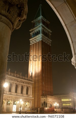 Venice San Marco bell tower at night