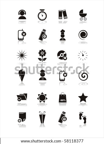 set of 21 black different icons