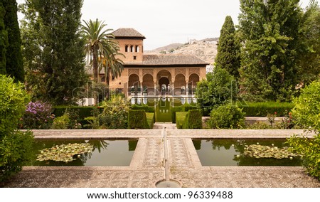 Generalife gardens and palace inside the Alhambra in Granada, Spain