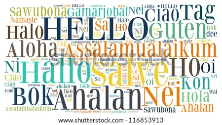 word collage of hello (greet people) in different languages