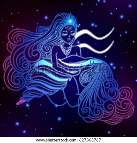 Aquarius zodiac sign, horoscope symbol, vector illustration