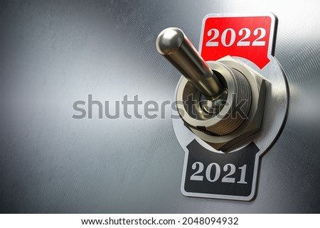 2022 new year change. Vintage switch toggle with numbers 2021 and 2022. 3d illustration