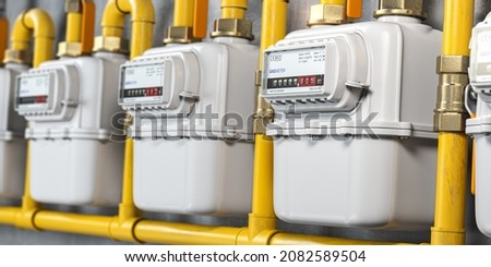 Natural gas meters iin a row. Household energy consumption. 3d illustration 商業照片 © 