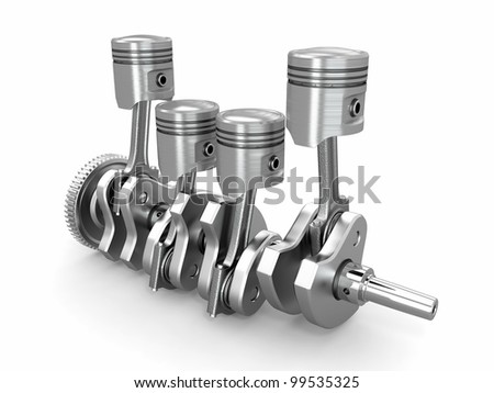 Pistons And Crankshaft. Four Cylinder Engine. 3d Stock Photo 99535325 ...