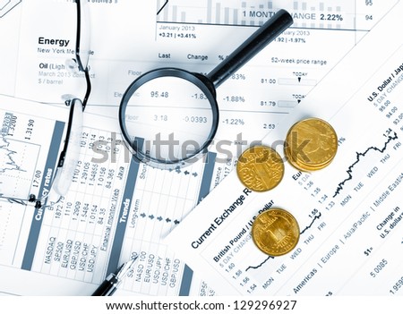 Business of financial analytics desktop with accounting charts and diagrams