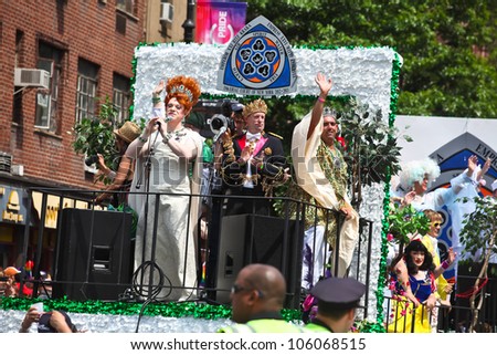 NEW YORK CITY - 24 JUNE 2012: Greenwich Village\'s annual gay pride parade & festival commemorates the anniversary of the Stonewall Riots on 25 June 2012 in New York City